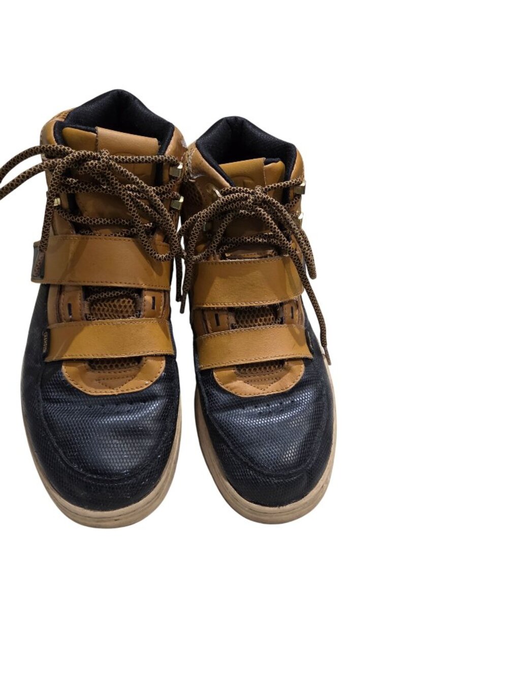 Champion Mens High-Top Sneakers In Tan & Black With Lace-Up And Velcro Straps
